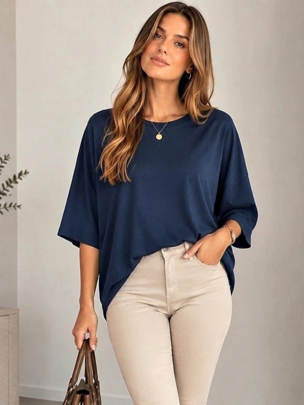 ZARA TRF Navy Blue Oversized Relaxed Fit Top – Size S